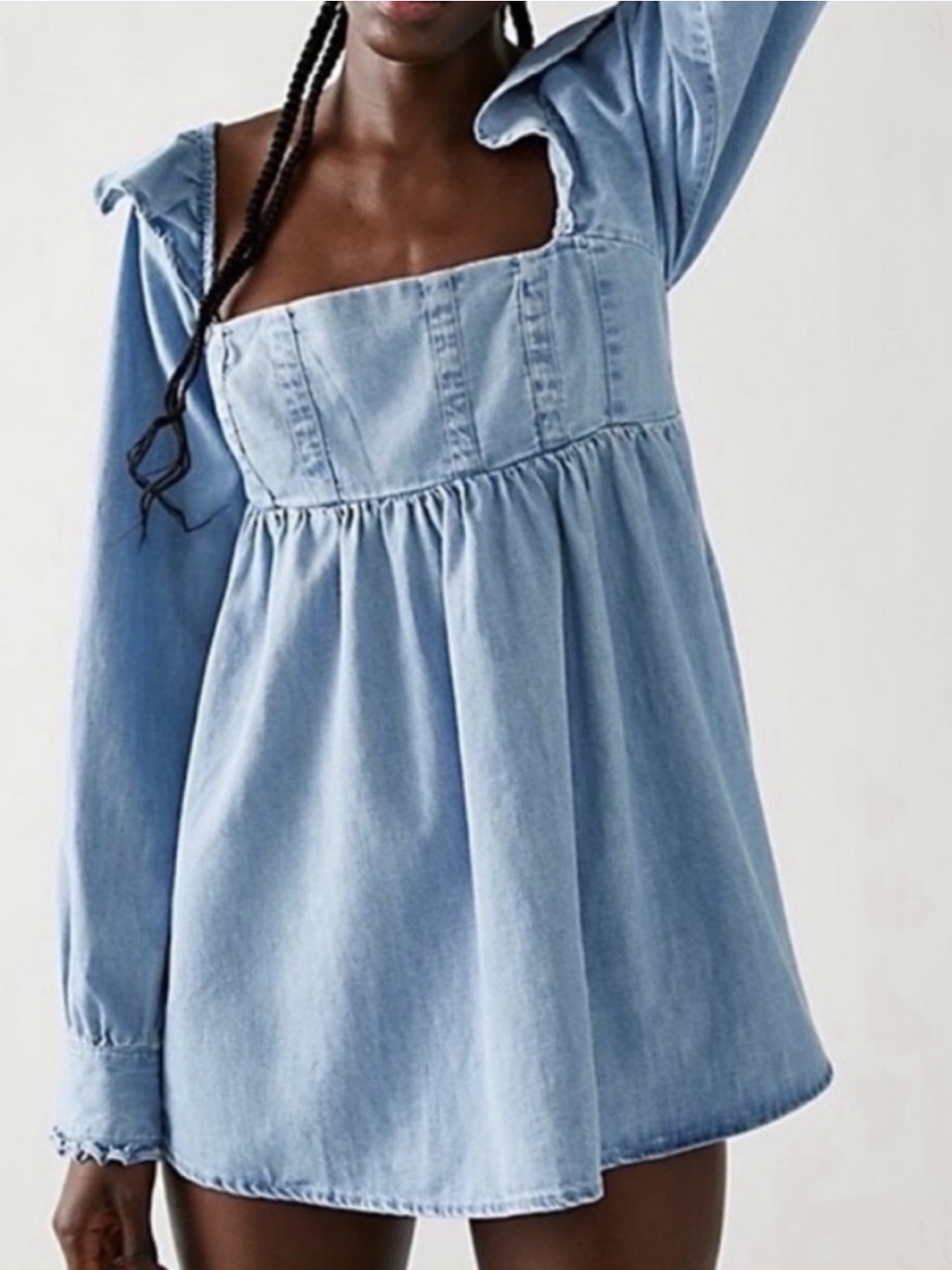 Free People Small Tunic Dress Top About You Denim Babydoll Tunic 100% cottoni